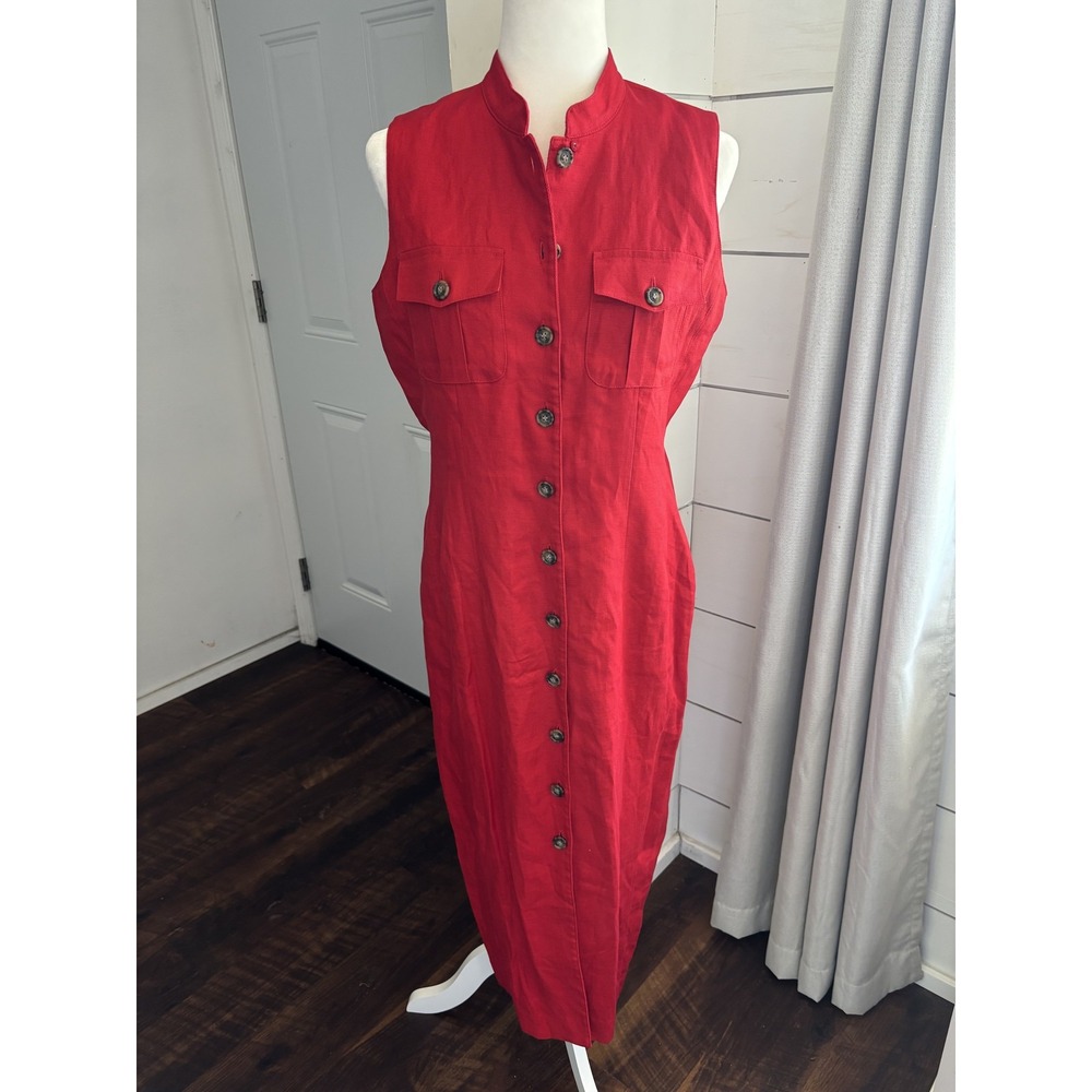 Embassy Row Dress‎ Womens Small Linen Sleeveless Button Front Petites 48in